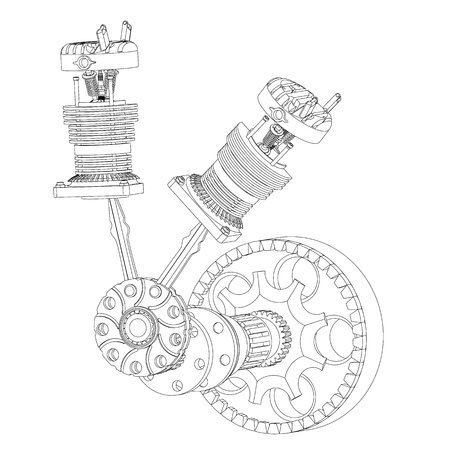 Two pistons and crankshaft on a white backgroundのイラスト素材