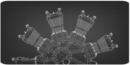Radial engine on a gray background. Drawing