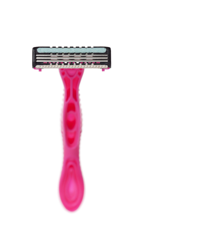 plastic pink razor on a white backgroundの写真素材