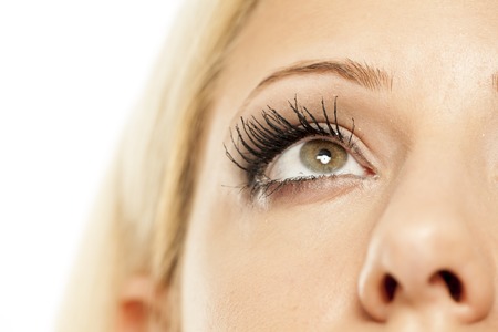 blue female eye with makeupの写真素材
