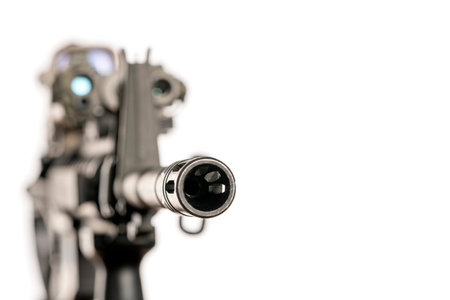 m4 rifle with optical sight and laser device on white background