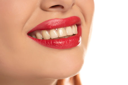 Fresh smile of woman with healthy teeth.の写真素材