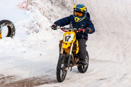 Winter Motocross competitions among childrenのeditorial素材