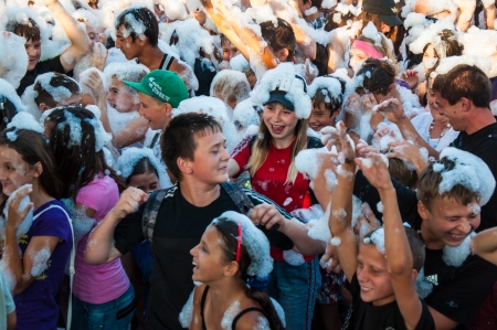 Cooling foam shower on the holiday of Ivan Kupalaのeditorial素材