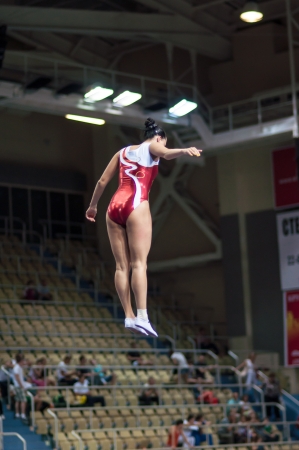 The city of Orenburg, Orenburg oblast, Russia, August 23, 2013. Russian Championship on the jumps on trampolineのeditorial素材