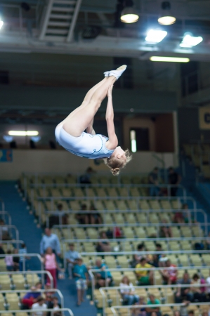 The city of Orenburg, Orenburg oblast, Russia, August 23, 2013. Russian Championship on the jumps on trampolineのeditorial素材