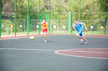 The city of Orenburg, Orenburg oblast, Russia, August 10, 2013.  The feast day of the athlete. Tournament on mini-football among school teams.のeditorial素材