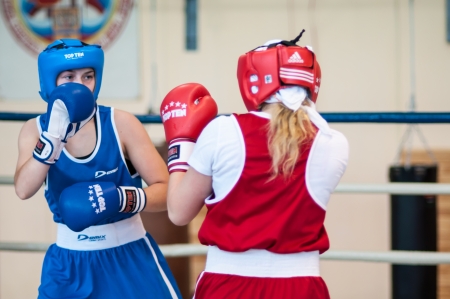 Competition Boxing between girls, 28.09.2013, city of Orenburg, Southern Ural, Russiaのeditorial素材
