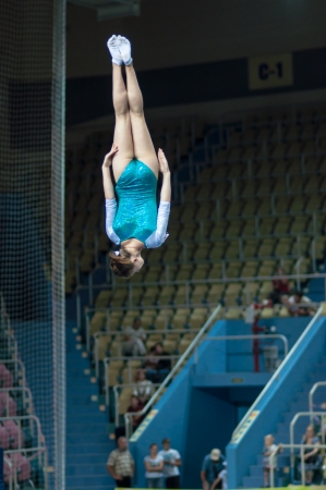 The city of Orenburg, Orenburg oblast, Russia, August 23, 2013. Russian Championship on the jumps on trampolineのeditorial素材