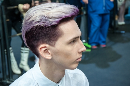 ORENBURG, ORENBURG region, RUSSIA, November 30, 2013 year. The young man participant contest male hairstylesのeditorial素材