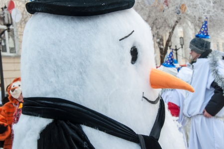 ORENBURG, ORENBURG region, RUSSIA, December 30, 2013 year. New year competition of snowmenのeditorial素材