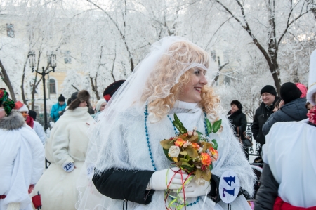 ORENBURG, ORENBURG region, RUSSIA, December 30, 2013 year. New year competition of snowmenのeditorial素材