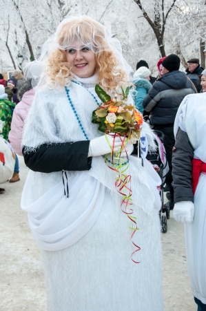 ORENBURG, ORENBURG region, RUSSIA, December 30, 2013 year. New year competition of snowmenのeditorial素材