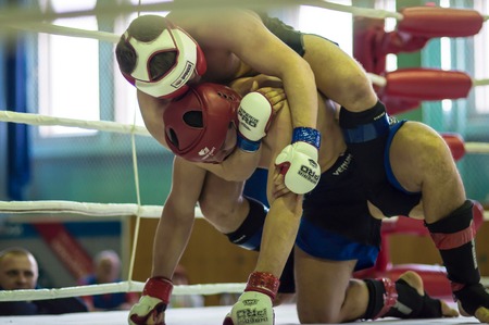  ORENBURG, ORENBURG region, RUSSIA, April 03, 2014 year.  Volga Federal District Championship in mixed martial arts. Guests of the tournament were a famous American boxer Roy Jones Jr., American fighter Jeff Monson and other representatives of the internaのeditorial素材