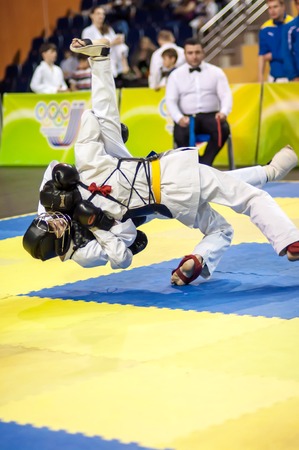 ORENBURG, ORENBURG region, RUSSIA, 11 may, 2014 year. Kobudo competition between boys. Kobudo east martial artのeditorial素材