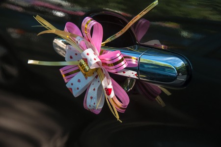 Machine decorated with flowers on the wedding dayの写真素材