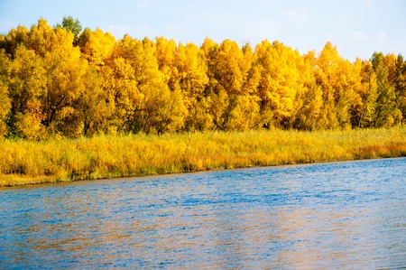 The Ural River is a natural border between Europe and Asiaの写真素材