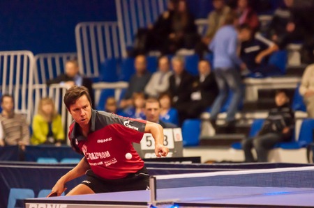 ORENBURG, ORENBURG region, RUSSIA, 10 October, 2014 year. Match League European champions in table tennis male team.
Fakel Gazproma Orenburg (Russia) and Roskilde Bordtennis BTK61 (Denmark). Vladimir Samsonov-Finn Tugwell 3: 1 (11: 3, 11: 7, 7:11, 11: 4)のeditorial素材