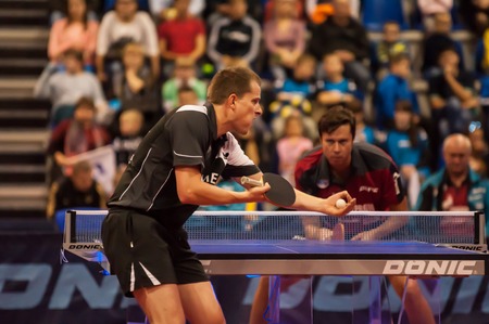 ORENBURG, ORENBURG region, RUSSIA, 10 October, 2014 year. Match League European champions in table tennis male team.
Fakel Gazproma Orenburg (Russia) and Roskilde Bordtennis BTK61 (Denmark). Vladimir Samsonov-Finn Tugwell 3: 1 (11: 3, 11: 7, 7:11, 11: 4)のeditorial素材