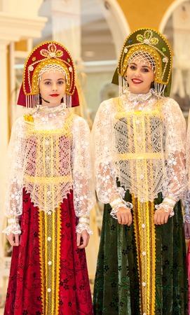 ORENBURG, ORENBURG region, RUSSIA, 12 October, 2014 year. Day of the Orenburg downy shawl in MOL Armada. The girl in the Orenburg downy shawlのeditorial素材