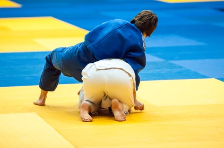 ORENBURG, ORENBURG region, RUSSIA, 29 October, 2014 year. All-Russian Judo tournament in memory of Viktor Chernomyrdin. Fighter girl in Judoのeditorial素材