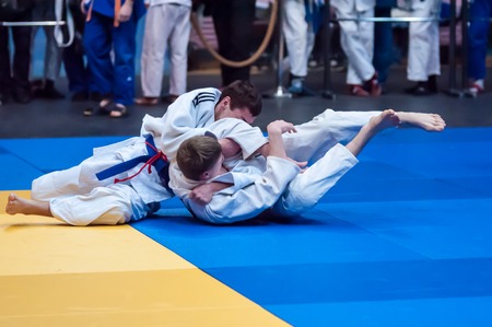 ORENBURG, ORENBURG region, RUSSIA, 29 November, 2014 year. Judo Championship among juniors and girls. Two judokaのeditorial素材