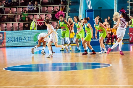 ORENBURG - 3 December: Match of the Euroleague Basketball FIBA womens "Nadezhda" (Orenburg region) - "Imos Brno" (Czech Republic) 3 December 2014 in ORENBURG, ORENBURG region, RUSSIA.のeditorial素材