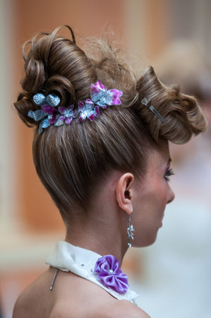 ORENBURG - 6 December: Girl party contest for the best wedding hairstyle 6 December 2014 in...