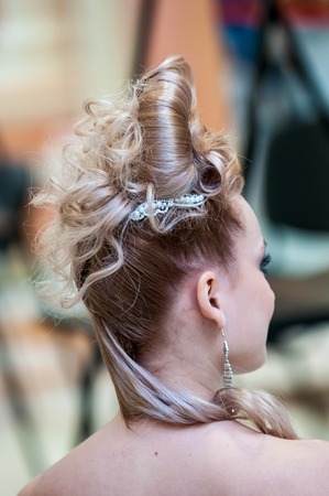 ORENBURG - 6 December: Girl party contest for the best wedding hairstyle 6 December 2014 in ORENBURG, ORENBURG region, RUSSIA.のeditorial素材