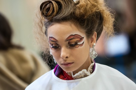 ORENBURG - 6 December: Female participants pageant makeup artists 6 December 2014 in ORENBURG, ORENBURG region, RUSSIA.のeditorial素材