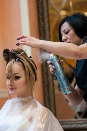 ORENBURG - 6 December: Contest of hairdressers in the nomination wedding hairstyle 6 December 2014...