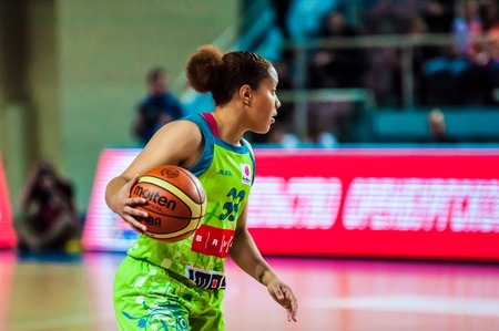 ORENBURG - 3 December: Match of the Euroleague Basketball FIBA womens "Nadezhda" (Orenburg region) - "Imos Brno" (Czech Republic) 3 December 2014 in ORENBURG, ORENBURG region, RUSSIAのeditorial素材