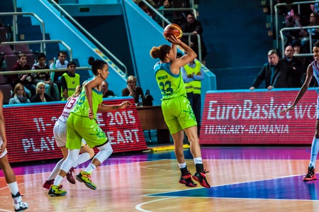ORENBURG - 3 December: Match of the Euroleague Basketball FIBA womens "Nadezhda" (Orenburg region) - "Imos Brno" (Czech Republic) 3 December 2014 in ORENBURG, ORENBURG region, RUSSIAのeditorial素材