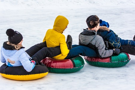 ORENBURG - 18 January: Baby winter sledding on the Ural River 
18 January 2015 year in ORENBURG, ORENBURG region, RUSSIAのeditorial素材
