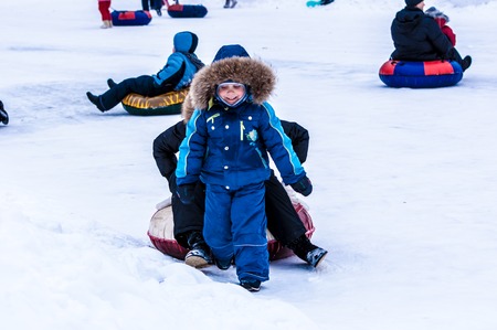 ORENBURG - 18 January: Baby winter sledding on the Ural River 
18 January 2015 year in ORENBURG, ORENBURG region, RUSSIAのeditorial素材