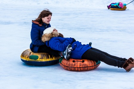 ORENBURG - 18 January: Baby winter sledding on the Ural River 
18 January 2015 year in ORENBURG, ORENBURG region, RUSSIAのeditorial素材
