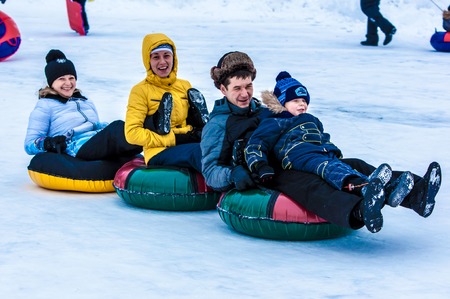 ORENBURG - 18 January: Baby winter sledding on the Ural River 
18 January 2015 year in ORENBURG, ORENBURG region, RUSSIAのeditorial素材
