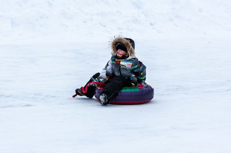 ORENBURG - 18 January: Baby winter sledding on the Ural River 
18 January 2015 year in ORENBURG, ORENBURG region, RUSSIA.のeditorial素材