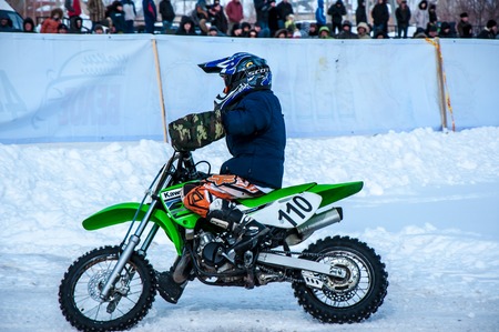 Orenburg, Orenburg region, Russia - 10 March 2013: Juniors compete in winter Motocrossのeditorial素材