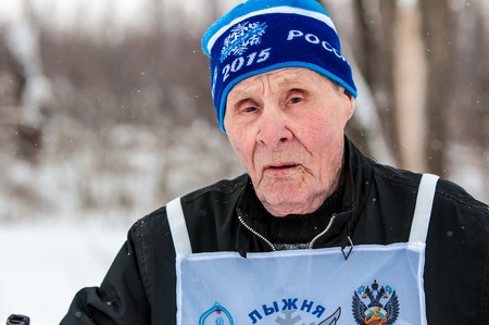 ORENBURG, ORENBURG region, RUSSIA - 8 February 2015: Participant Cross-country skiing All-Russian mass competitions "Ski track of Russia-2015"のeditorial素材