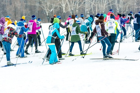 ORENBURG, ORENBURG region, RUSSIA - 8 February 2015: Participant Cross-country skiing All-Russian mass competitions "Ski track of Russia-2015".のeditorial素材