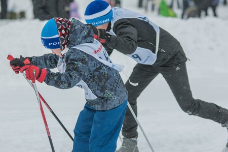 ORENBURG, ORENBURG region, RUSSIA - 8 February 2015: Participant Cross-country skiing All-Russian mass competitions "Ski track of Russia-2015",のeditorial素材