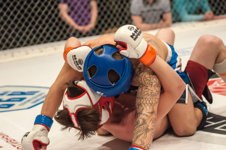 ORENBURG, ORENBURG region, RUSSIA - 21 February 2015: Match two MMA fighters on the open cup of...