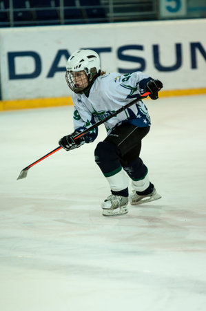 ORENBURG, ORENBURG region, RUSSIA â€“ 13.03.2015: A hockey match between the teams of the Kirov...