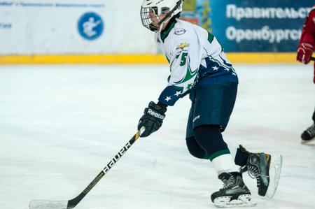 ORENBURG, ORENBURG region, RUSSIA - 13.03.2015: A hockey match between the teams of the Kirov...
