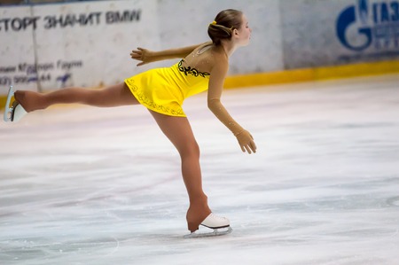 Orenburg, Russia - 28.03.2015: All-Russia competitions on figure skating "Orenburg expanse". Girl figure skater in singles skating,のeditorial素材