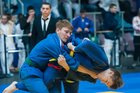 Orenburg, Southern Ural, Russia - 11.04.2015: Judo competitions among boys 1999-2000 years of birthのeditorial素材