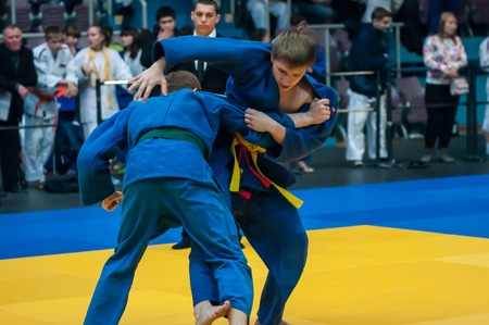 Orenburg, Southern Ural, Russia - 11.04.2015: Judo competitions among boys 1999-2000 years of birthのeditorial素材