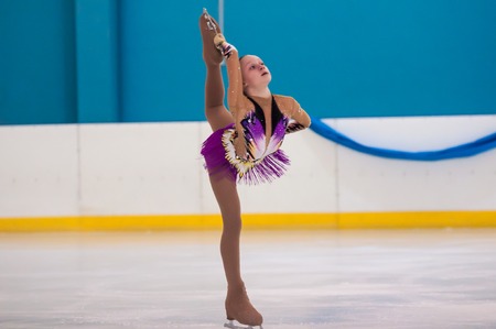 Orenburg, Southern Ural, Russia - 12.04.2015: Figure skating tournament in memory of V. S. Chernomyrdin. Girl figure skater,のeditorial素材