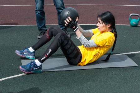 Orenburg, Russia - 25 April 2015: Girls participants competitions "Fitness Scale Crossfit"のeditorial素材